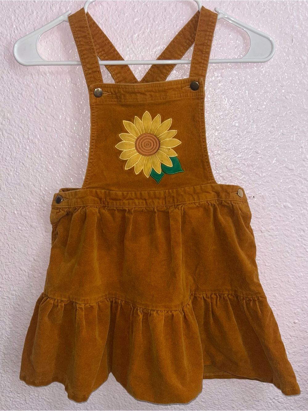 Cynthia Rowley Mustard Corduroy Sunflower Overall Dress - Kids